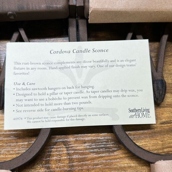 Southern Living Home Cordova Candle Sconces-Set of 2- Distress Brown NEW - Picture 3 of 6